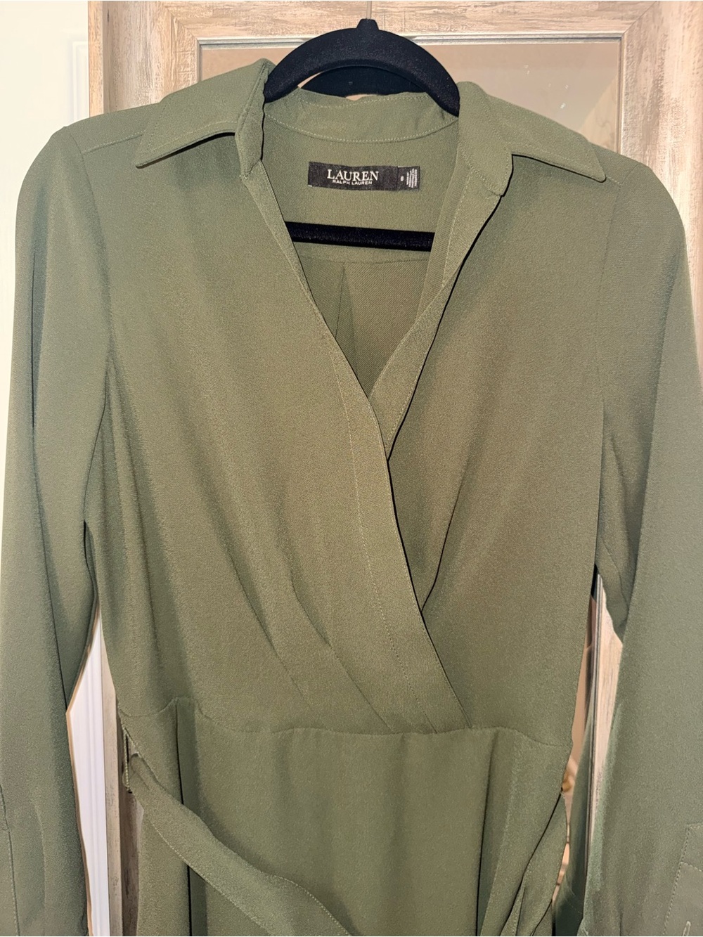 Lauren Ralph Lauren Surplice Georgette Olive Green Wrap Midi Dress - Elegant - Picture 14 of 14
